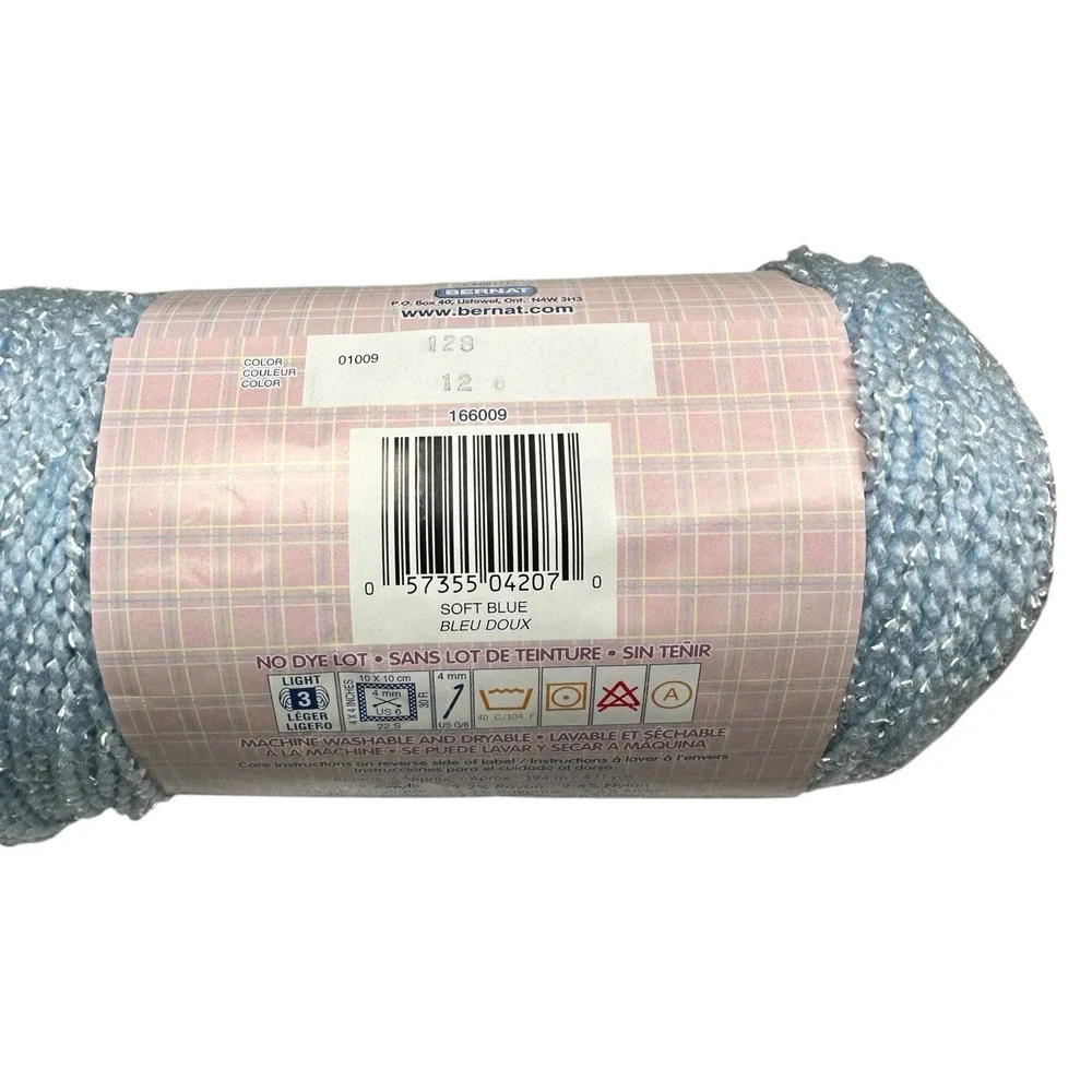 Bernat Baby Coordinates Yarn Soft Blue Blanket Yarn Full Skien 5.6oz 160g 01009